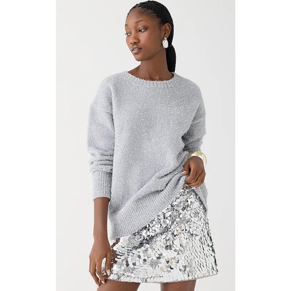 J. Crew Relaxed Crew Neck Sweater Metallic Silver Brushed Yarn Plus Size 2X - Picture 1 of 5